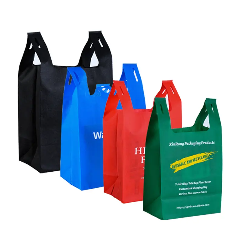 Camiseta de corte W reutilizable ecológica de alta calidad, chaleco PP no tejido, bolsa de supermercado, bolsa de transporte para compras