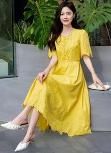 XXL femmes robe 2025 printemps été vêtements luxueux dame broderie boutons <span class=keywords><strong>déco</strong></span> manches courtes mi-mollet Rose jaune robe <span class=keywords><strong>plage</strong></span> - Product Image 2