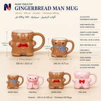 Tasse en céramique en forme de pain d'épices 3D, pour café, Noël, fêtes, usage domestique et professionnel