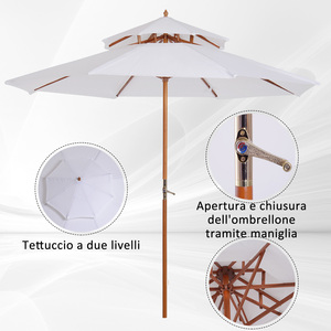 Para Outsunny 2,7x2,7 m Paraguas doble para patio con mecanismo de manivela en madera Bambú y poliéster Crema Duradero y elegante - Product Image 6