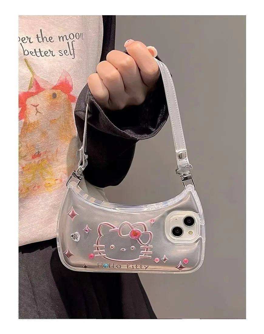 Dibujos animados KT Rhinestone pegatina cordones Hello Kitty gato teléfono caso niñas regalo teléfono protección caso suave cubierta