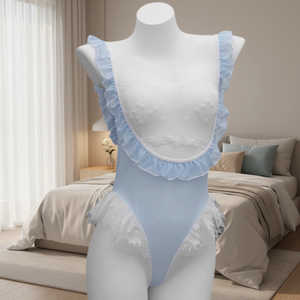 Body de Encaje Dulce y Puro Azul sin Mangas para Mujer, Ropa de Dormir Suave de Viscosa 8113 - Product Image 3