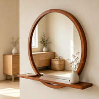 Miroir mural en bois courbé festonné, miroir décoratif moderne vintage léger pour entrée, salon, chambre, décoration intérieure