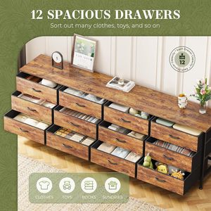 Commode de 70 pouces pour chambre à coucher, meuble TV pour téléviseurs de 65, 75, 80 pouces, commode longue à 12 tiroirs en tissu, grand centre de divertissement pour chambre à coucher - Product Image 3