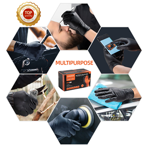Gants en nitrile noir EN374 ultra-résistants 10 mil, texture diamant, <span class=keywords><strong>pour</strong></span> plomberie et construction, qualité industrielle, vente en gros - Product Image 5