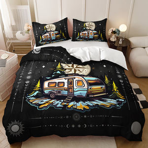 Housse de couette d'<span class=keywords><strong>hiver</strong></span> en tissu microfibre imprimée en 3D avec motif de camping-car de dessin animé, ensemble de trois pièces, utilisation domestique - Product Image 1