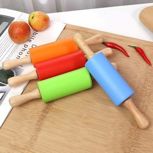 Hot Sale Mini Silicone <b>Rolling</b> Pin Silicone Easy to Clean Children's <b>Rolling</b> Pin Creative Kitchen <b>Tools</b> With Wooden Handle - Product Image 6