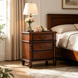 Traditional Dark <b>Walnut</b> Wood Nightstand 3-Drawer Antique Turned Leg Bedroom Furniture Storage <b>Cabinet</b> - Product Image 1