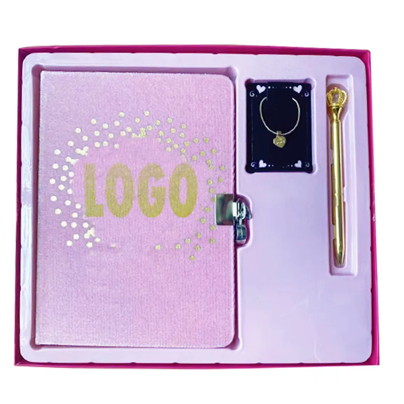 Roze Boxed Dagboek Gift Sets Met Ketting En Pen Mode Briefpapier Set Voor Meisjes