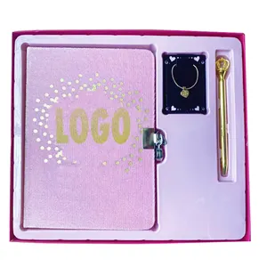 Rosa Boxed Tagebuch Geschenks ets mit Halskette und Stift Mode Briefpapier Set für Mädchen
