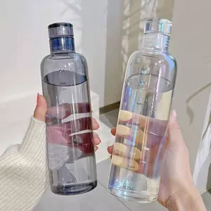 Botol Air Kaca Warna-warni Transparan Kristal Kustom 1000Ml dengan Penanda Waktu