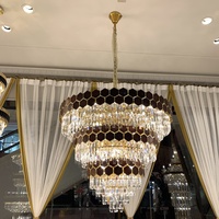 Lustre suspendu moderne de luxe en fer et cristal, éclairage LED avec télécommande, finition or bronze pour restaurants, hôtels, bars