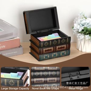 Caja de almacenamiento de libros retro, organizador de joyas cubierto de madera maciza, caja de almacenamiento decorativa para escritorio, forma rectangular - Product Image 5