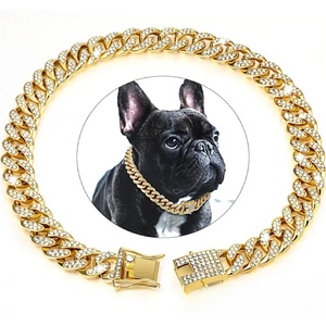 Rarewe Luxe Mode <span class=keywords><strong>Pet</strong></span> Accessoires 12Mm Brede Metalen Ketting Hond Ketting Cat Gold Bling Diamond Cuban Link Hond Ketting - Product Image 1