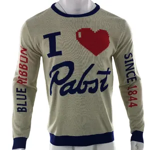 Benutzer definierte Herren Jacquard Sweater Pullover Brief Herz Cartoon Weihnachts pullover Russische Winter Strick pullover Männer