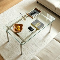 Table basse en verre, style mi-siècle, en bois massif, table d'appoint pour salon, style moderne classique Bauhaus minimaliste