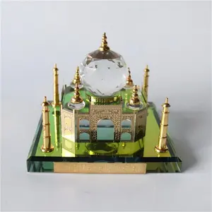 Gold Plated Crystal Glass Taj Mahal Model Indian Tourist Souvenirs Gifts