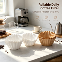 Filtre à café en papier à fond plat, en pâte de bois vierge de qualité alimentaire, jetable, disponible en plusieurs spécifications, pour la préparation du café