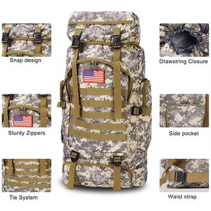 Sac à dos tactique 80L camouflage, système Molle, grande capacité, équipement de randonnée et de camping en plein air - Product Image 5