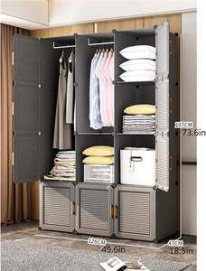 Armoire de rangement en plastique pour enfants, design simple, avec penderie en tissu, pour chambre à coucher, à assembler - Product Image 2