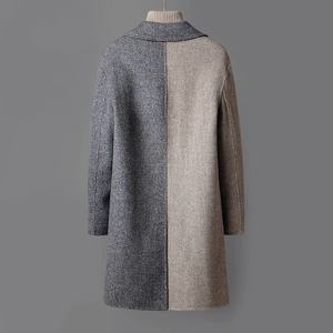Abrigo de lana de pana de longitud media para hombre, estilo coreano <span class=keywords><strong>juvenil</strong></span>, gabardina holgada con solapa y diseño de bloques de color - Product Image 3