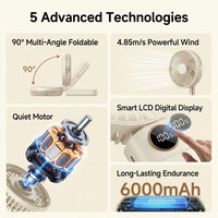 Ventilateur USB portable avec moteur sans balais, affichage numérique, batterie 6000 mAh, commande par bouton, haute vitesse, longue autonomie, faible MOQ