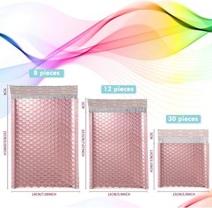 50 enveloppes à bulles en or rose de 3 tailles assorties, enveloppes rembourrées en feuille métallique scintillante, enveloppes d'expédition auto-adhésives en poly bulles - Product Image 4