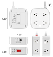 Rallonge électrique de 10 pieds avec plusieurs prises, protection contre les surtensions, multiprise avec cordon de 10 pieds, 8 prises et 4 ports USB