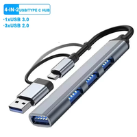 Hub USB-C 2-en-1 Xput 4 ports USB 3.0/2.0, station d'accueil multiport avec support de charge et transfert de données pour PC