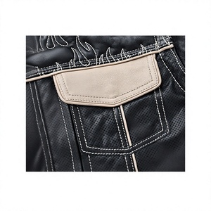 Veste de motard en cuir véritable pour homme, broderie flamme, noir beige, poches latérales, dentelle OEM - Product Image 6