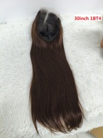Promotion 114$ Letsfly Perruques en cheveux humains vierges bruts, lisses comme des baguettes, avec closure en dentelle 5x5, colorées, 24 et 30 pouces, 4T33, Noir naturel
