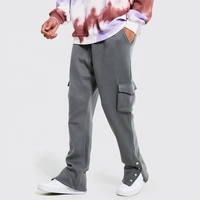 Desain Terbaru Polos Kargo Longgar Kustom Tombol Lebar Kaki Flare dengan Kantong Katun Organik Peregangan Merajut Unisex Celana Jogger Kasual