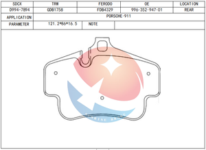 ผ้าเบรก SDCX D994-7894 / GDB1758 / 99635294701 / 99635294703 / 99735294800 สำหรับรถยนต์ PORSCHE 911 / Boxster / Cayman 987 - Product Image 3