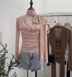 Maglietta Sexy con <span class=keywords><strong>Glitter</strong></span> a vita stretta e trasparente Top Pullover Slim Basic a maniche lunghe in <span class=keywords><strong>maglia</strong></span> con scollo a V Top Top da <span class=keywords><strong>donna</strong></span> - Product Image 1