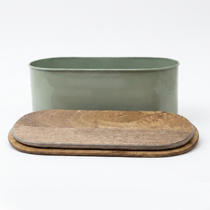 Green Metal <b>Bread</b> <b>Bin</b> with <b>Wooden</b> Lid Rectangle Moisture Proof Nordic Style <b>Bread</b> Box for Kitchen - Product Image 5