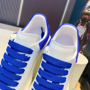 Chaussures de sport décontractées blanches unisexe en cuir véritable bleu, élégantes et de luxe, à lacets, avec fonction désodorisante, pour la marche - Product Image 4