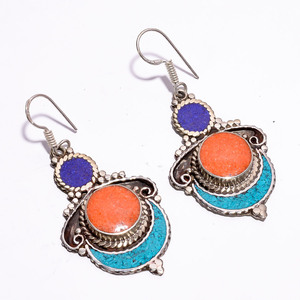 Boucles d'oreilles tibétaines pour femmes, bijoux turquoise, argent, style boho, 925 - Product Image 2