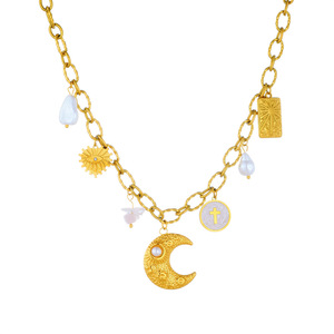 <b>Cross</b> Border Fashion Retro Gold Plated Stainless Steel <b>Chain</b> Moon Star <b>Cross</b> Pendant Necklace Gift - Product Image 5