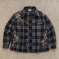 Kemeja Desainer Pria Kustom Hitam Kotak-kotak Berhias Berlian Imitasi, Overshirt Lengan Panjang Kancing Depan, Kemeja Fashion Streetwear, Produsen OEM