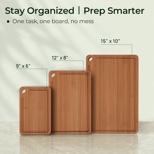 Ensemble de 3 planches à découper en bambou carbonisé personnalisées, écologiques, avec rainure profonde pour les jus - Product Image 6