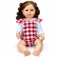 Boneka Bayi Reborn 22 Inci, Vinyl Lembut, Dilukis Tangan, Realistis, Bayi Perempuan Baru Lahir, Rambut Cokelat, Mata Biru, Pakaian Gingham, Hadiah Y-Z025