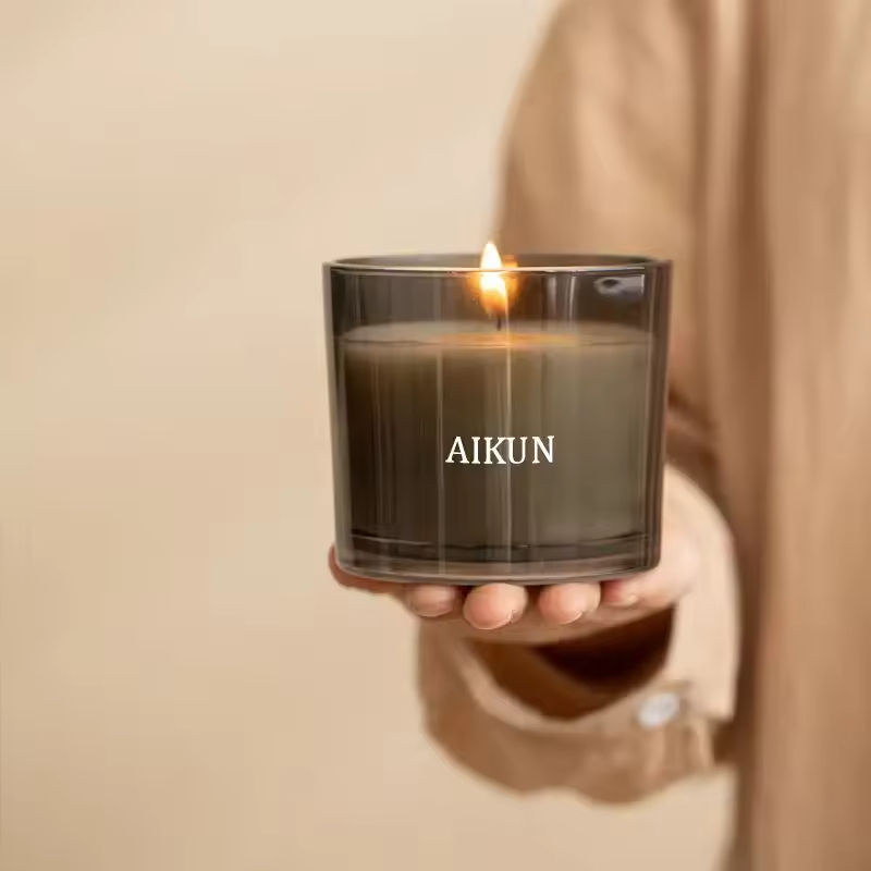 Gray glass soy candle