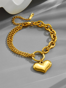 Châu Âu Mỹ Retro vàng thép không gỉ Vòng đeo tay trái tim cho phụ nữ Internet người nổi tiếng hợp thời trang quyến rũ đồ trang sức - Product Image 6