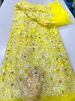 Tissu en dentelle française brodée de luxe NI.AI avec strass en cristal et sequins lourds, tissu en maille nigériane pour soirée