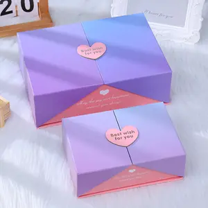 Kotak hadiah pintu ganda warna gradien, kemasan hadiah lipat kelas atas Hari Valentine dengan kotak hadiah tangan