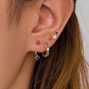Christmas Women's Gold Plated Red White <b>Blue</b> Zircon <b>Stud</b> Huggie Hoop <b>Earring</b> Set Hypoallergenic Holiday Patriotic Jewelry For - Product Image 3
