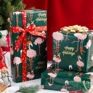 Christmas Wrapping Paper Roll Gold Flamingo Print Green Eco Friendly Gift Craft 46.8 Square Feet - Product Image 3