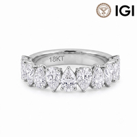 Bague fine RINNTIN LBR17 en or massif 18 carats, coupe poire, demi-éternité, diamant de laboratoire hautement scintillant certifié IGI, sertissage à griffes