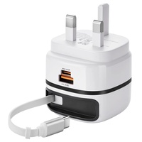 Chargeur GaN PD65W avec câble intégré, ports USB-C/USB-A pour une charge rapide des téléphones, norme européenne/britannique, logo personnalisé