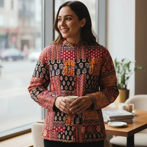 Reversible Jaipur Patch <b>Pattern</b> <b>Quilted</b> Cotton <b>Jacket</b> Women Handmade Ethnic Winter Wear Cozy Outerwear - Product Image 1